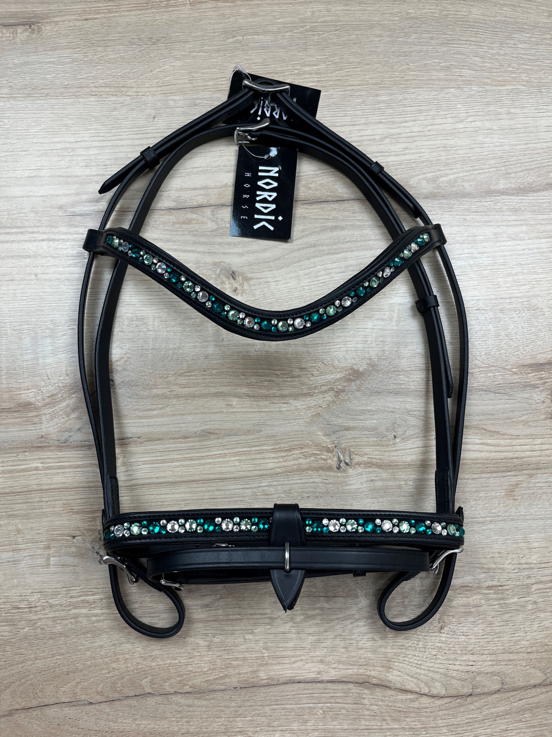 Nordic Horse Trense komplett grüne Steine, engl komb. Reithalfter