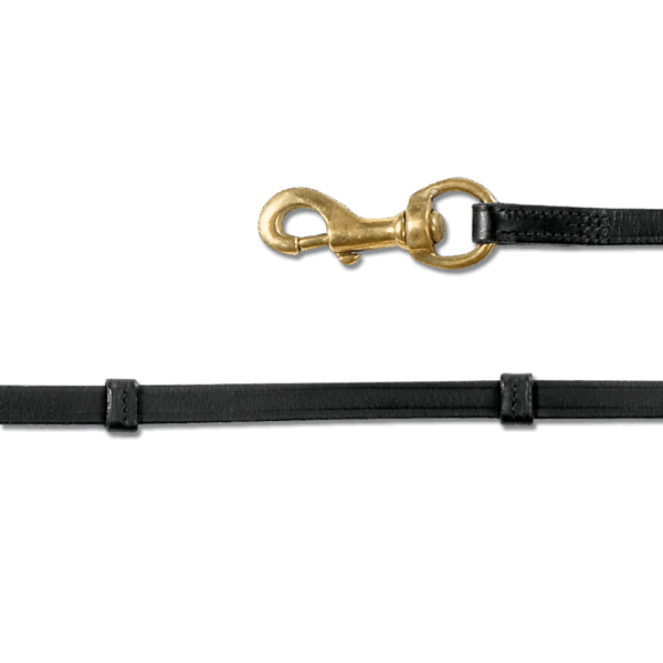 Lederzügel schwarz mit Stegen, Karabiner messing