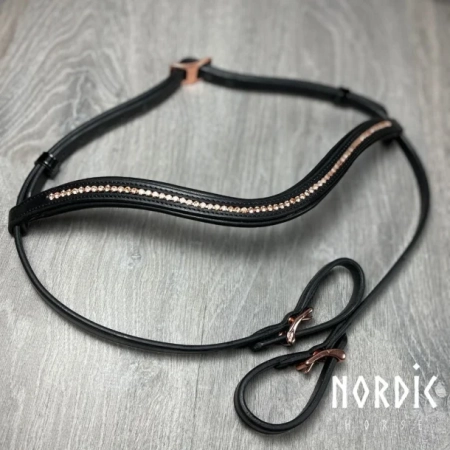 Nordic Horse Trense komplett mit einer Reihe kleiner Steine rosegold, hannov. Reithalfter