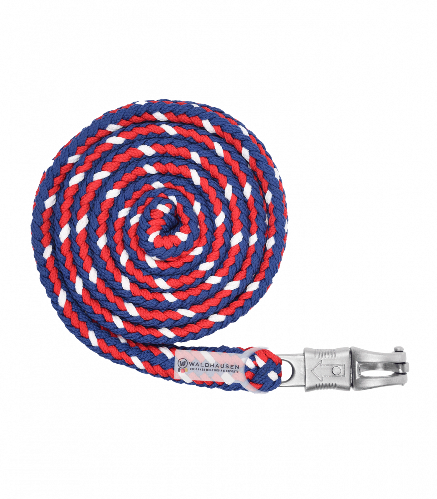 Anbindestrick geflochten Panikhaken chrom , blau-weiß-rot