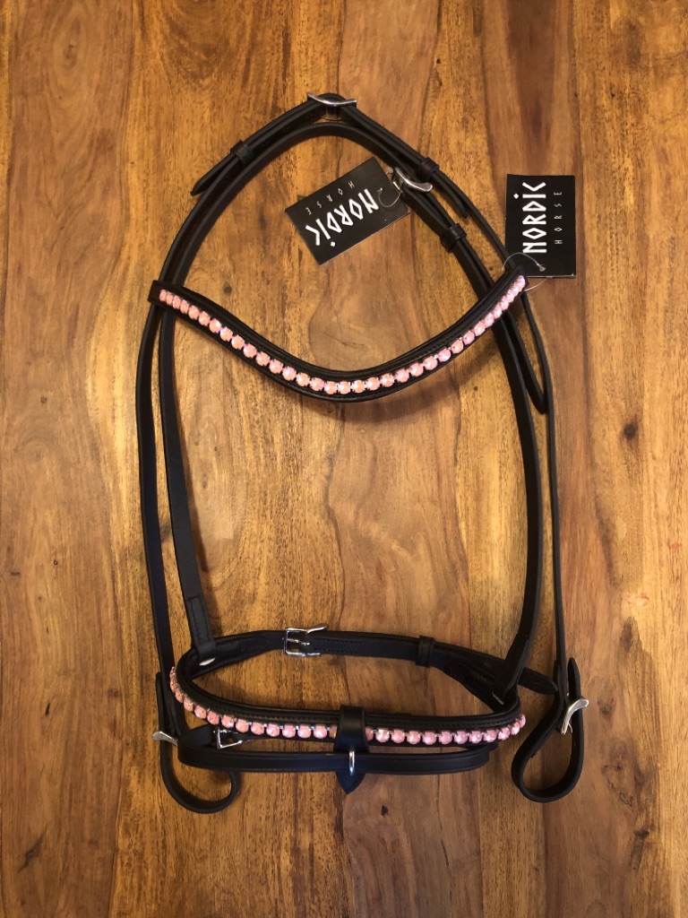 Trense Nordic Horse große Steine rosa, englisch kombiniertes Reithalfter