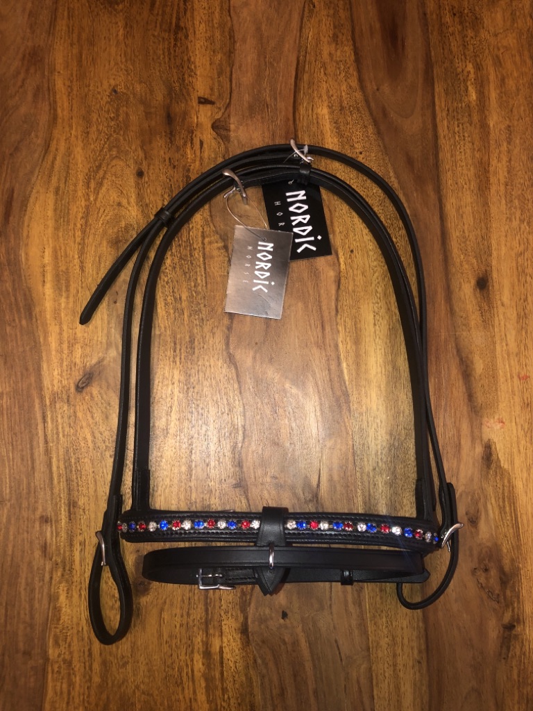 Trense Nordic Horse engl. komb. Reithalfter, islandfarbene Steine, ohne Stirnriemen