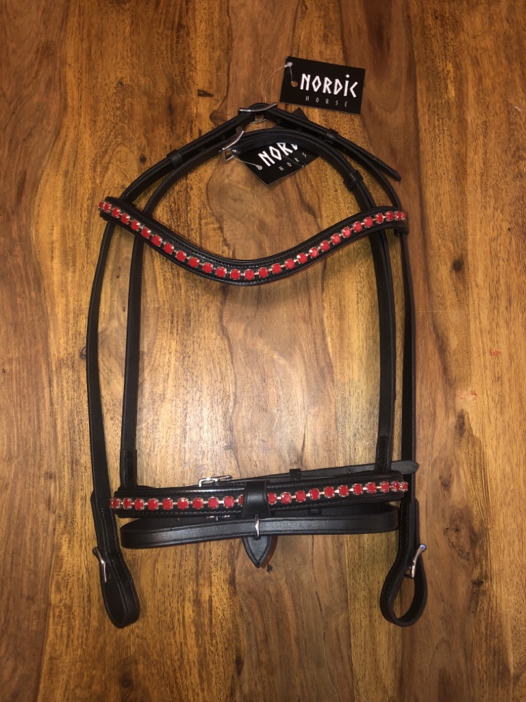 Trense Nordic Horse große Steine rot, englisch kombiniertes Reithalfter