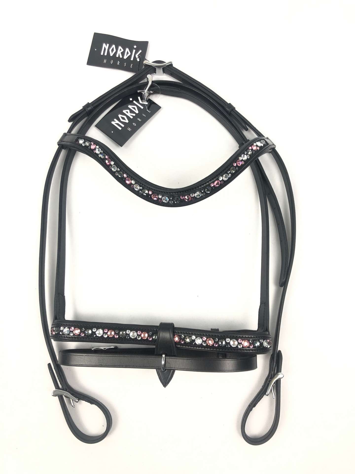 Nordic Horse Trense komplett pink, klare u. dunkle Steine, engl.komb. Reithalfter