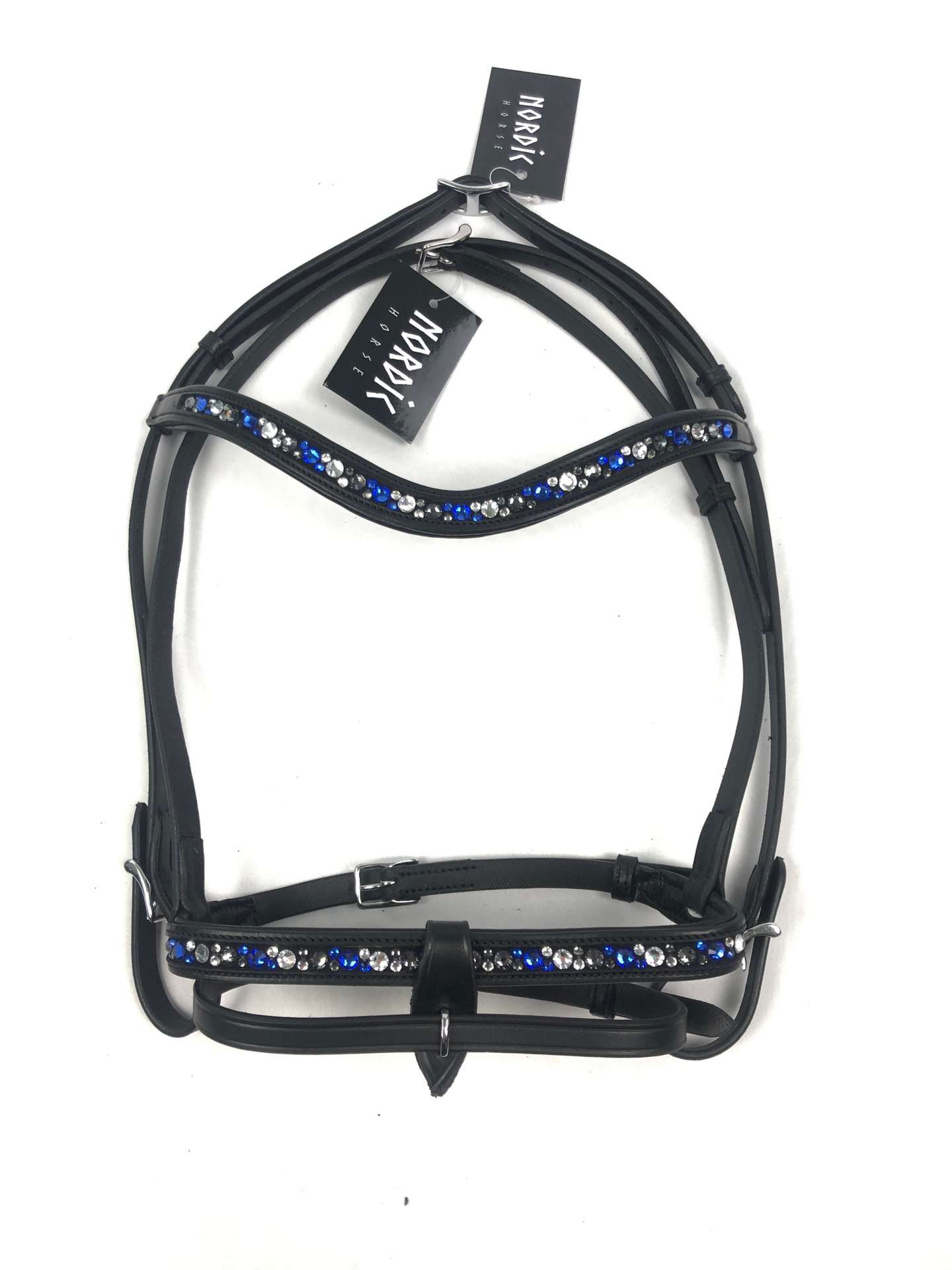 Nordic Horse Trense komplett blau, klare u. dunkle Steine, engl.komb. Reithalfter