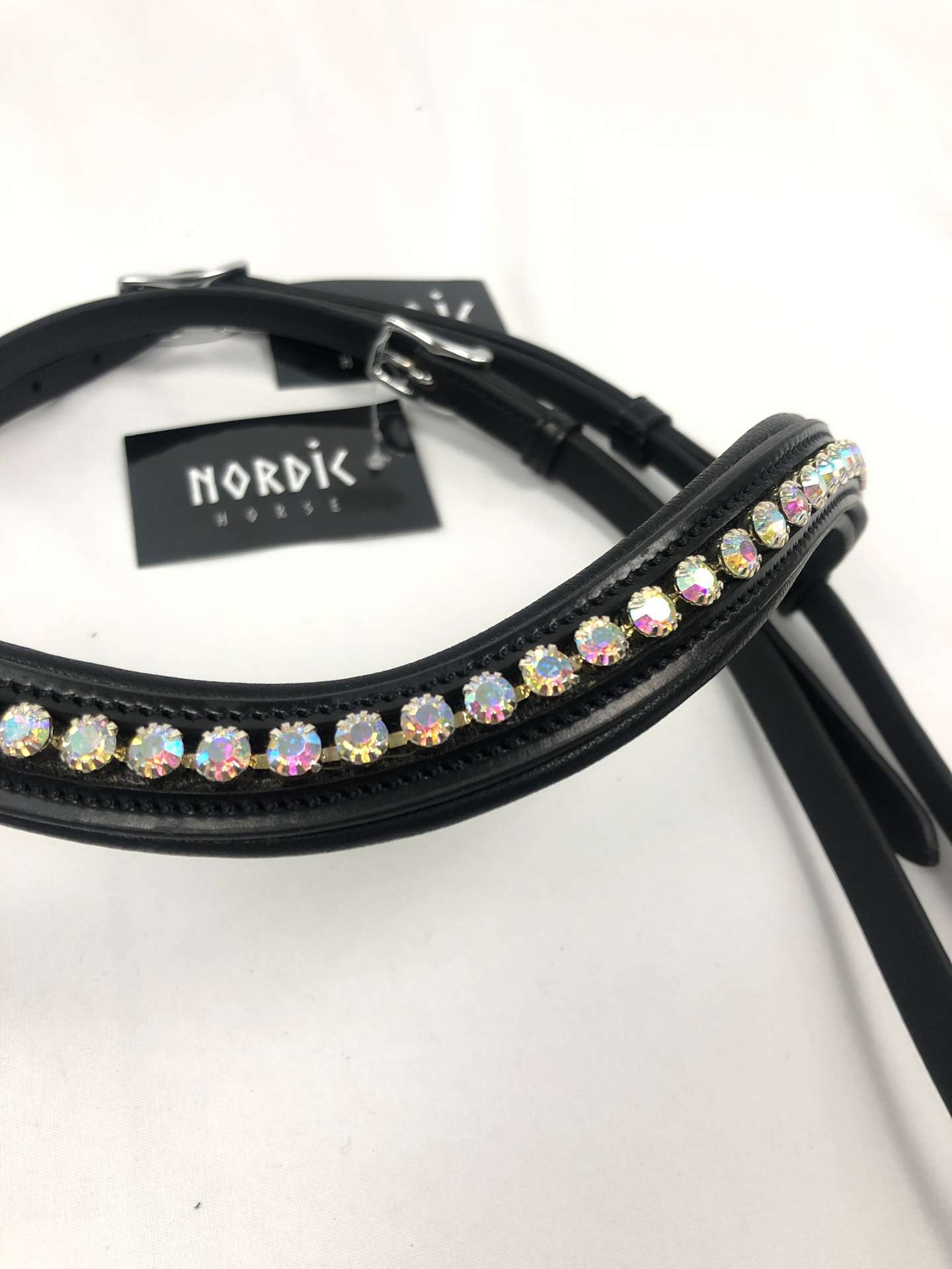 Trense Nordic Horse große Steine weiß-irisierend engl. kombiniert