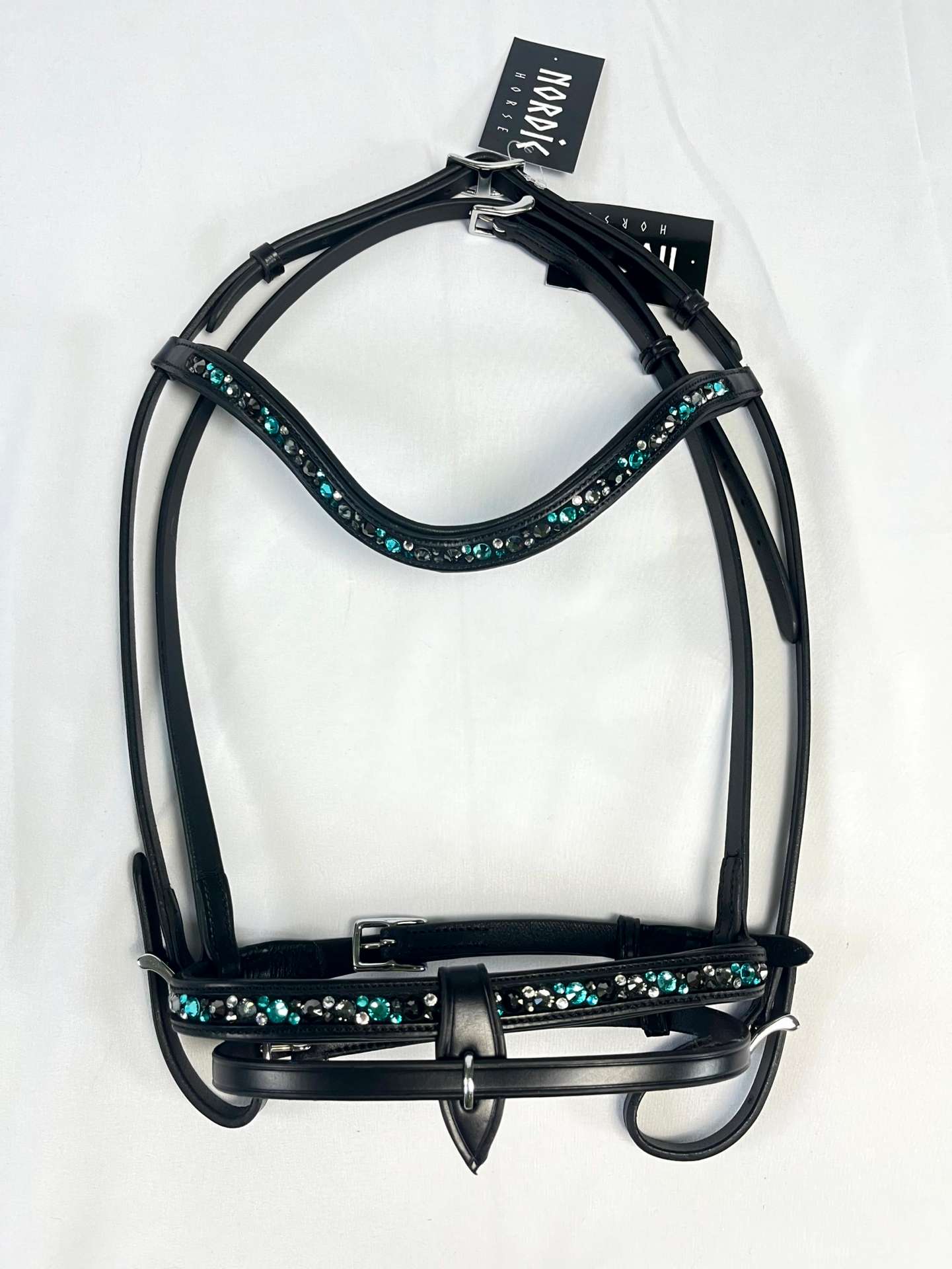 Nordic Horse Trense komplett türkise, klare u. dunkle Steine, engl. komb. Reithalfter