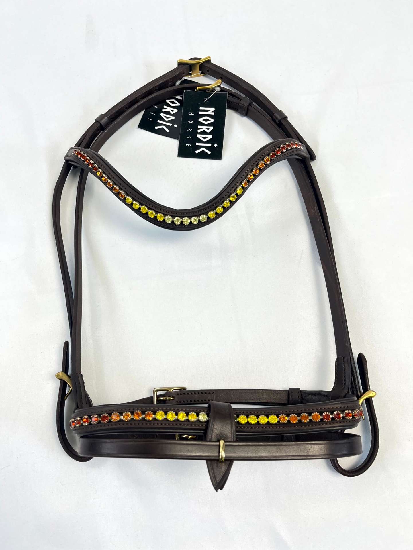 Nordic Horse Trense Farbverlauf braun-orange-gelb engl.komb. Reithalfter