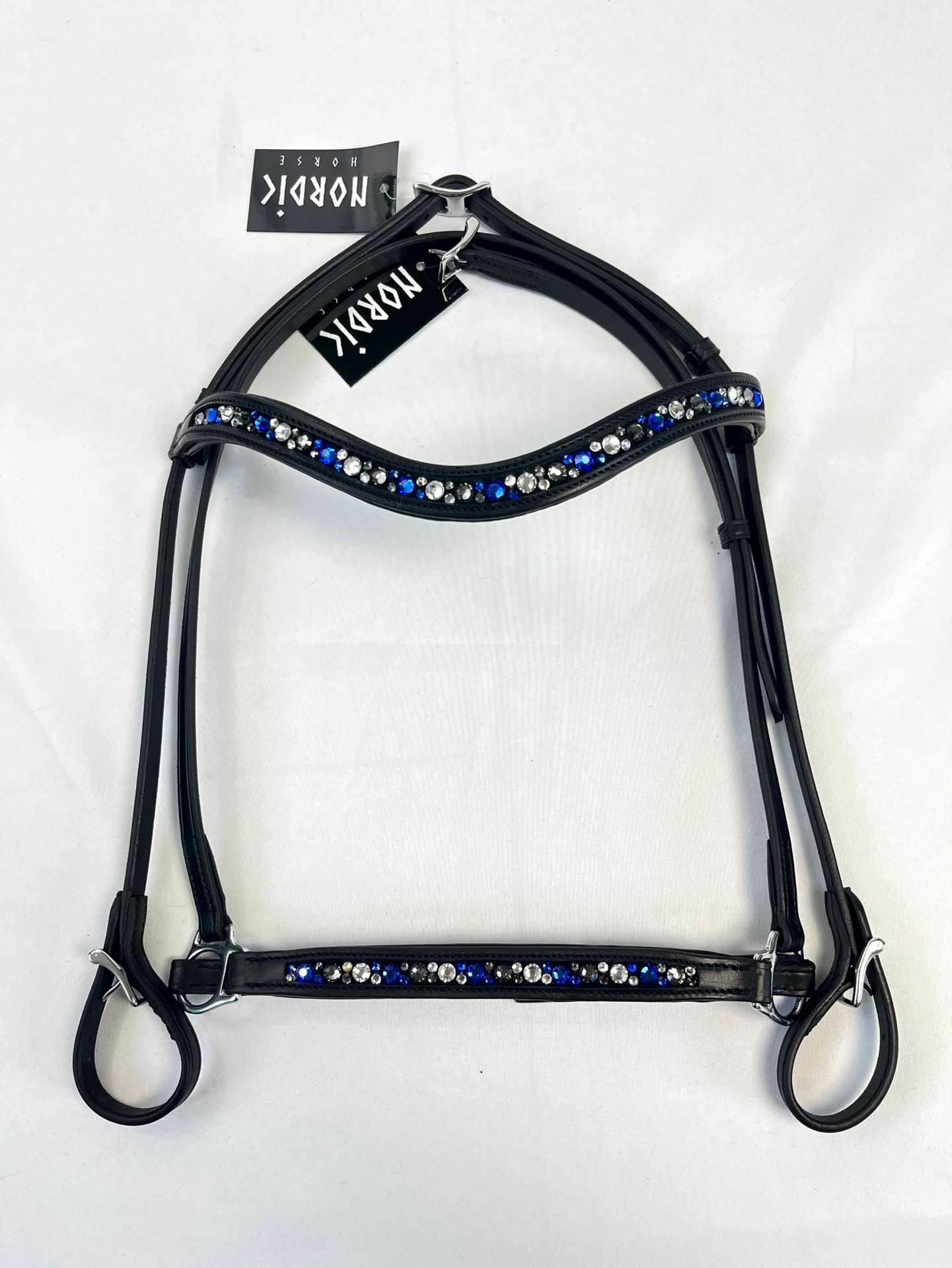 Nordic Horse Trense komplett blau, klare u. dunkle Steine, hannov. Reithalfter