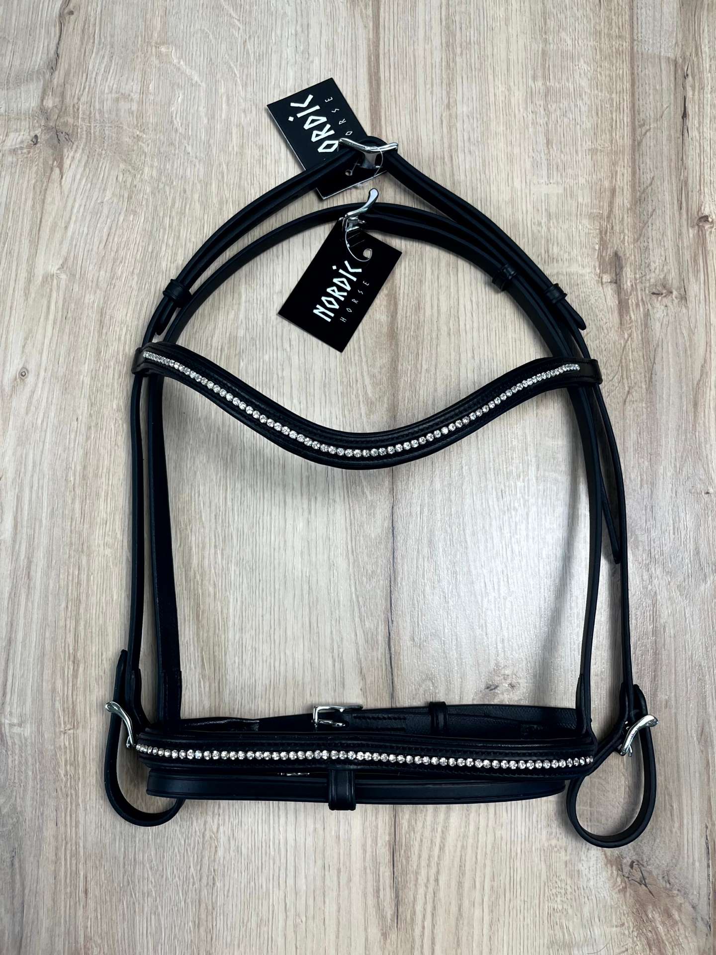 Nordic Horse Trense komplett mit einer Reihe kleiner Steine silber, engl. komb. Reithalfter