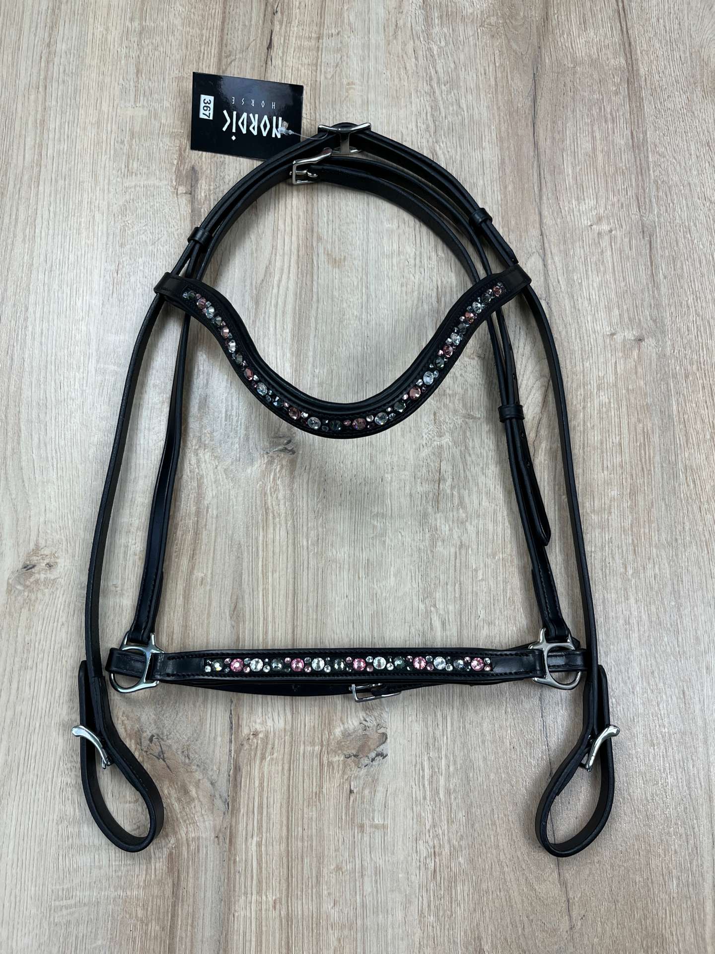 Nordic Horse Trense komplett pink, klare u. dunkle Steine, hann. Reithalfter