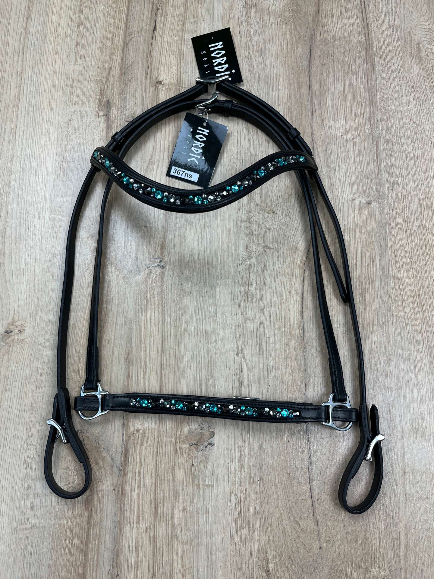 Nordic Horse Trense komplett türkise, klare u. dunkle Steine, hann. Reithalfter