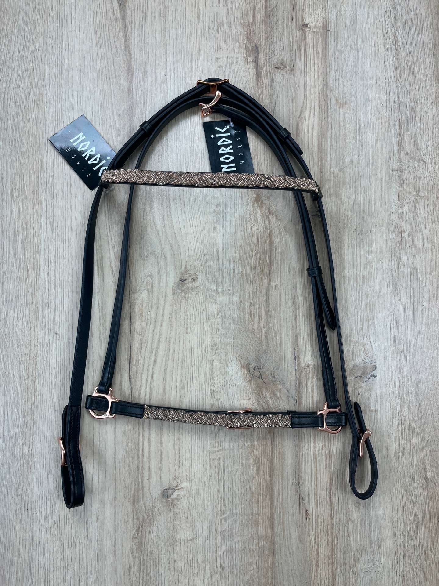 IMG_4329 Nordic Horse Trense komplett roségold geflochten hann. Reithalfter