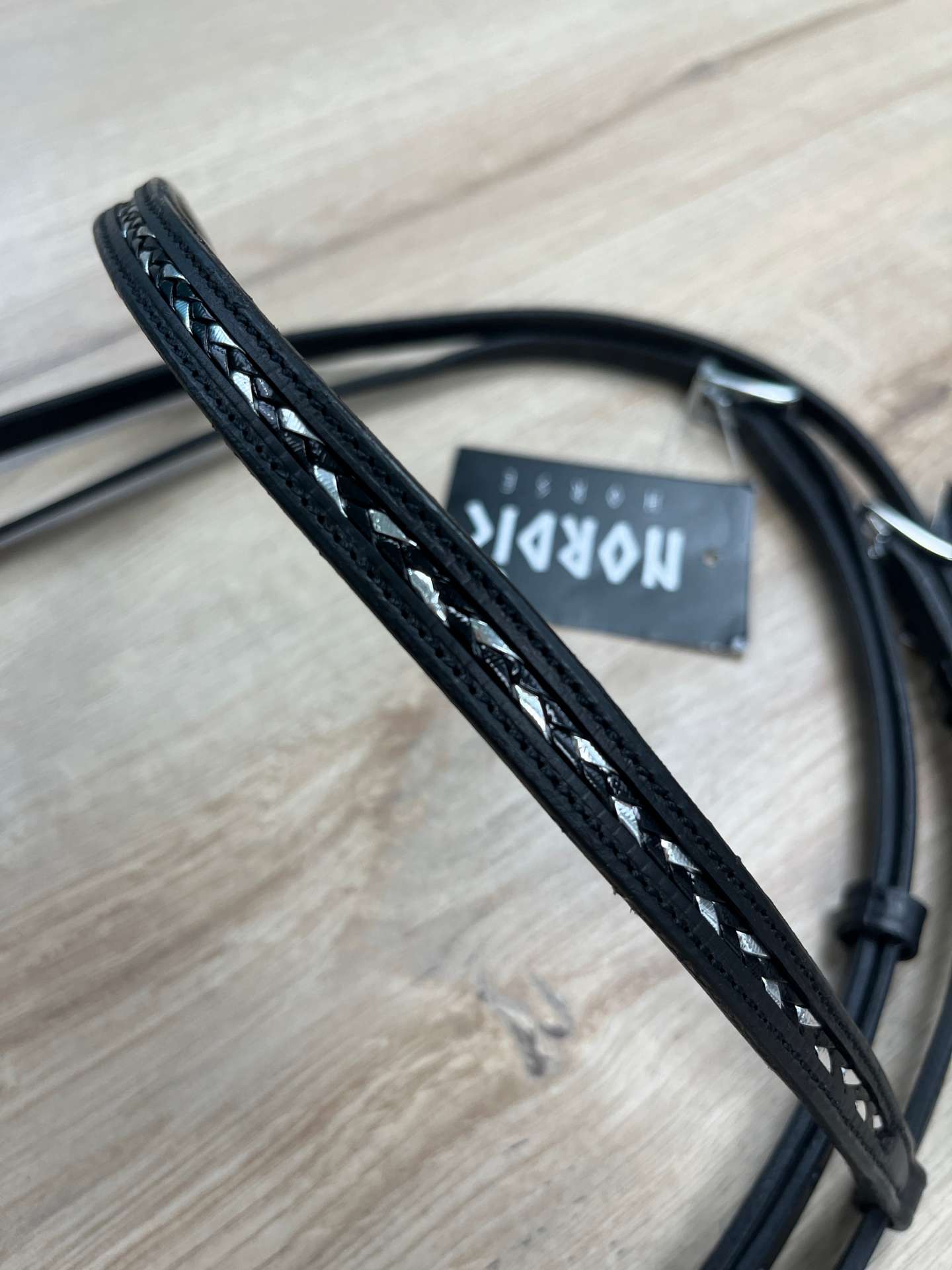 Nordic Horse Trense komplett schwarz-silber geflochten zierlich, hann. Reithalfter