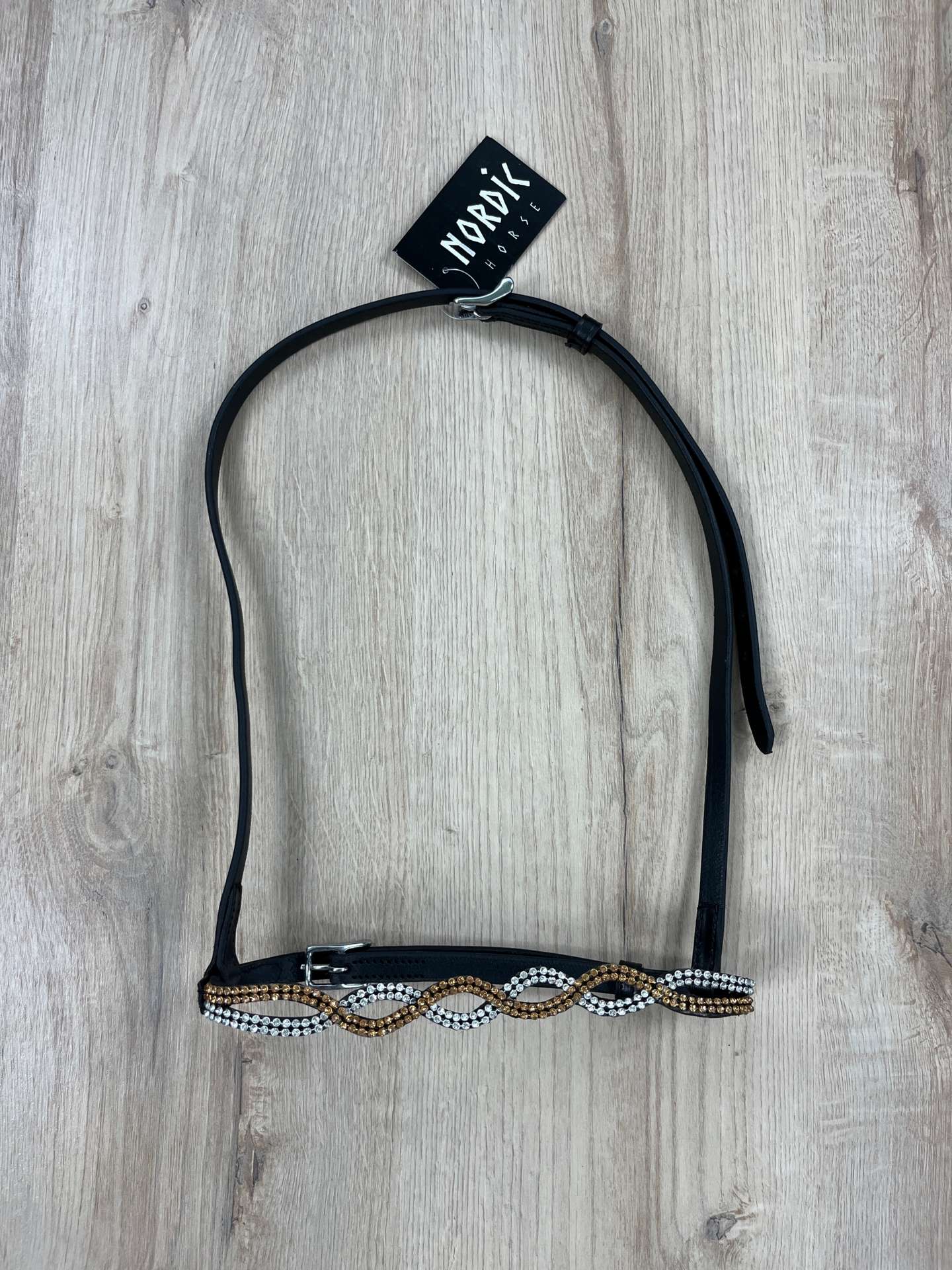 engl. Reithalfter Nordic Horse geschwungen mit silbernen und goldenen Strasssteinen