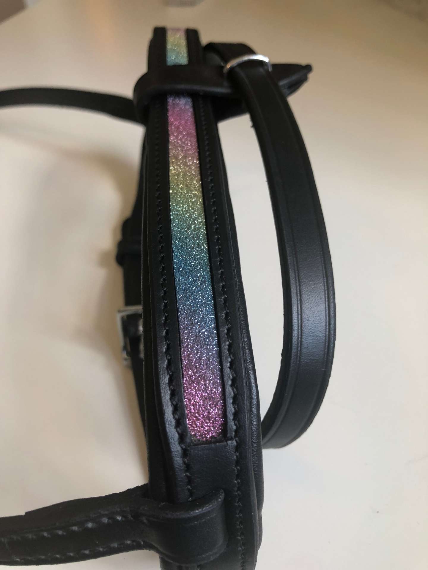 Nordic Horse engl. kombiniertes Reithalfter schwarz mit Regenbogen Glitter