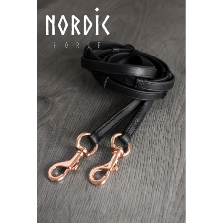 Nordic Horse Lederzügel mit Stegen roségoldene Karabinern